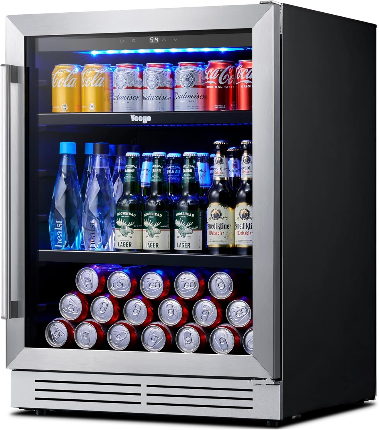 Beverage Refrigerator Cooler - 24 inch 180 Cans Mini Fridge with Glass Door, 34-54 ℉ Under Counter Refrigerator Built-in for Wine Beer Soda for Bar Bedroom Office 24 Inch - 180 Cans