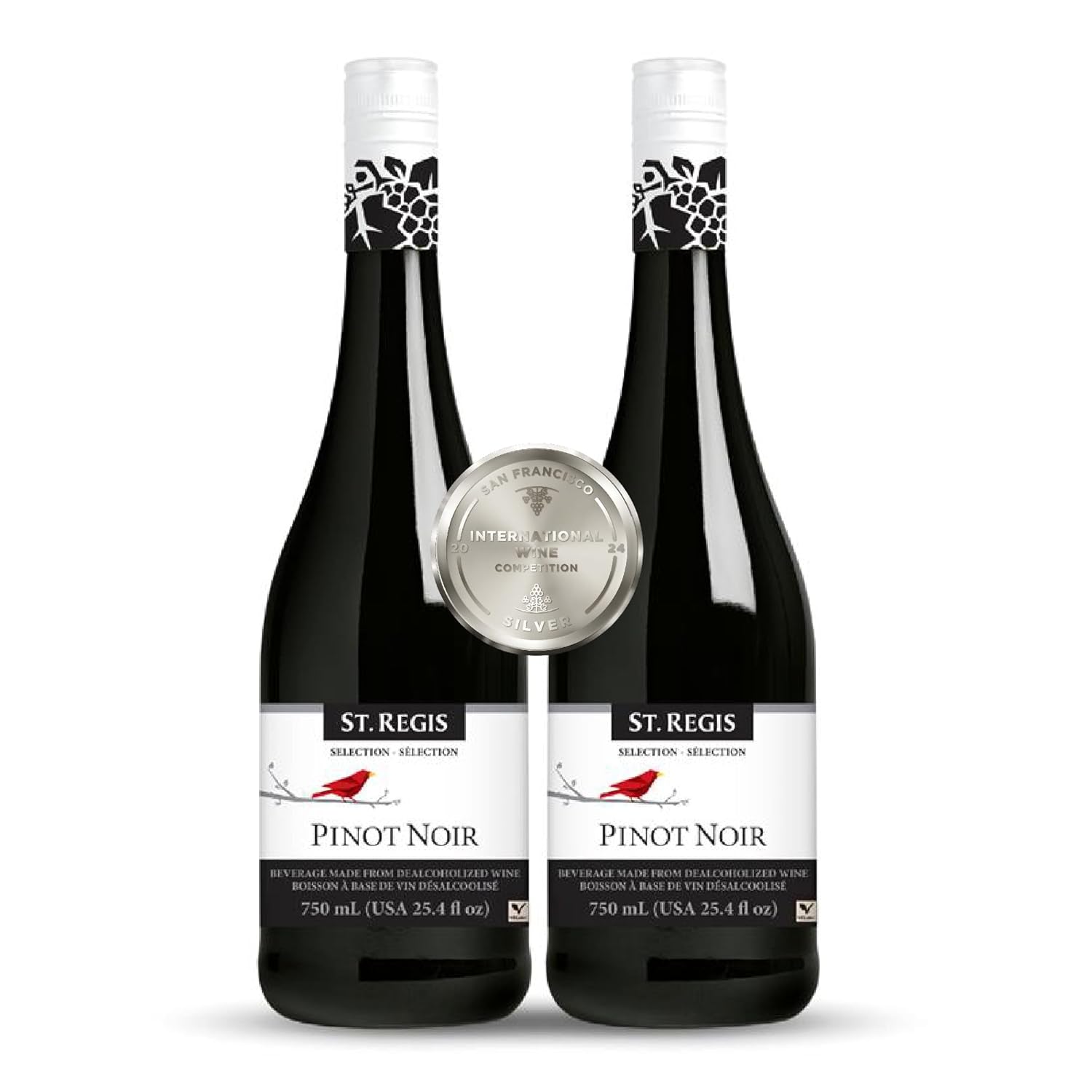 ST - REGIS Non-Alc Pinot Noir - Low Calorie, Low Sugar - Refreshing Fruity and Spicy Flavor - Made from 100% Selected Pinot Noir Grapes from Germany - 25.4 Fl Oz / 750ml (2 Pack) Pinot Noir 25.4 Fl Oz (Pack of 2)