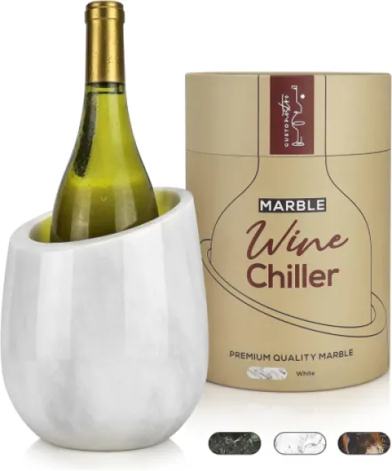 Marble Wine Chiller Bucket - 750ml Wine Bottle Cooler and Champagne Chiller for Party, Kitchen, Bar Cart Decor to Chill & Keep Bottles Cold with Unique Wine Lovers Gift Box (White) White Wine Bottle Chiller