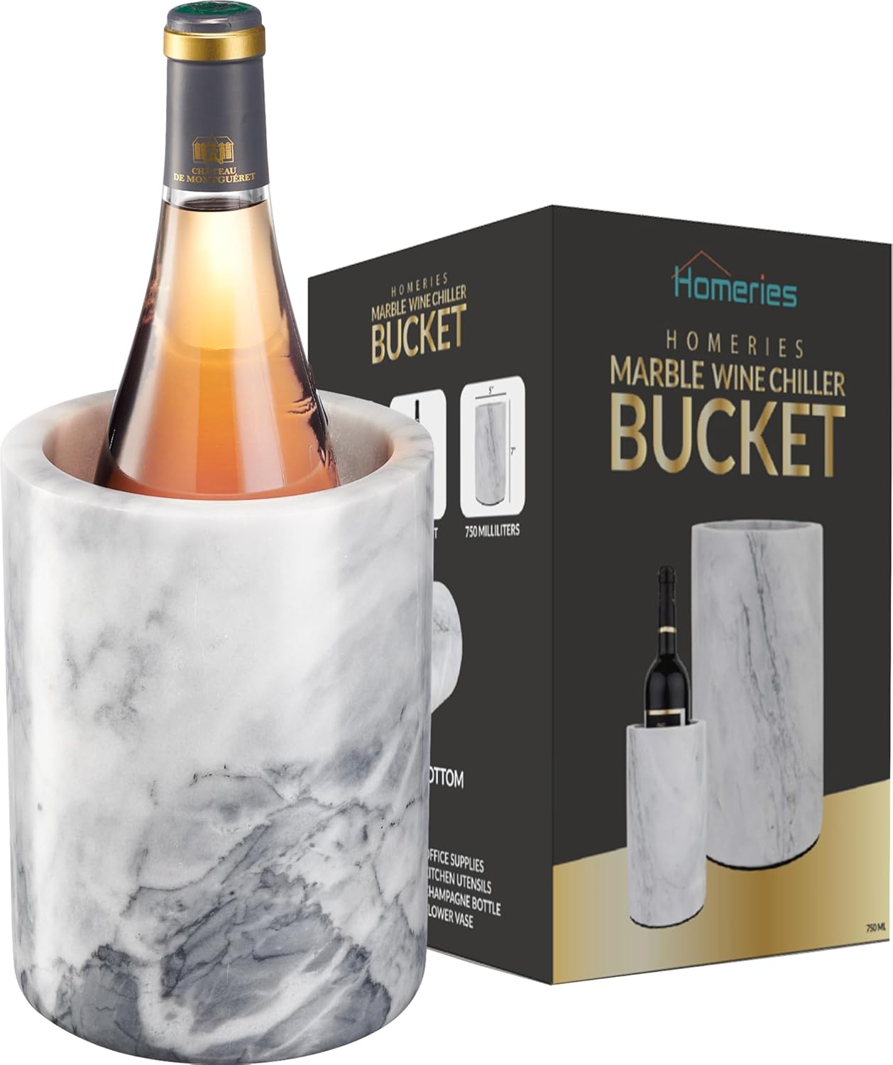 Marble Wine Chiller Bucket - Wine & Champagne Cooler for Parties, Dinner – Keep Wine & Beverages Cold, Wine Chillers for Bottles – Holds Any 750ml Bottle - Ideal Gift for Wine Enthusiasts White