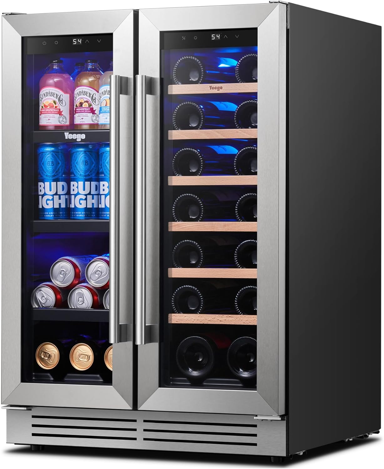 Wine and Beverage Refrigerator - 24 Inch Dual Zone Wine Fridge 60 Can & 20 Bottle, 36-72°F Cooler Built in Under Counter Fridge with Glass Door for Beer Soda Drink Home Bar Office 24" Dual Zone-60 Cans+20 Bottles