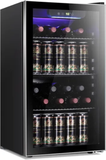26 Bottle 130 Can Wine Cooler/Cabinet Beverage Refrigerator Mini Wine Cellar Beer Soda Clear Glass Door Bar Fridge Quiet Compressor Adjust Temp Freestanding Indoor Use 3.2cu.ft Black 3.2 Cu - ft Silver