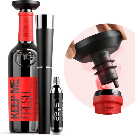 ® 3 in 1 Wine Saver, Stopper & Argon Gas Wine Preserver Up to 8 Weeks - Wine Preservation System with Argon Gas Cartridges For Wine - Most Inspired Wine Set Gifts for Women, Men Wine Lovers