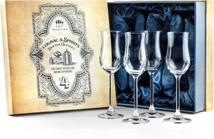 Cognac, Brandy, Tequila and Dessert Wine Snifter Glasses - Set of 4 Small Tasting Tulip Copitas for Sipping Spirits, Madeira, After Dinner Drinks