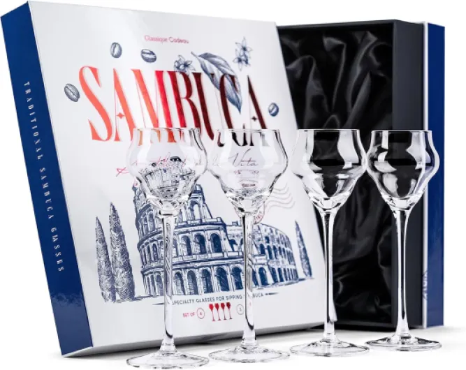 Crystal Sambuca, Cordial, Digestive Glasses with Long Stem for Sipping After Dinner Drinks - Set of 4 - 3 oz Tall Stemmed Liquor Glassware for Aperitif, Amaro, Liqueur, Spirits