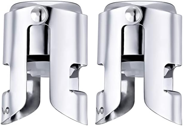 Champagne Bottle Stoppers Stainless Steel, Reusable Champagne Cork & Saver Stopper, Leak Proof Prosecco & Sparkling Wine Plug, Bubble Retention Protection（Silver, 2 Pack） Silver 2 Pack