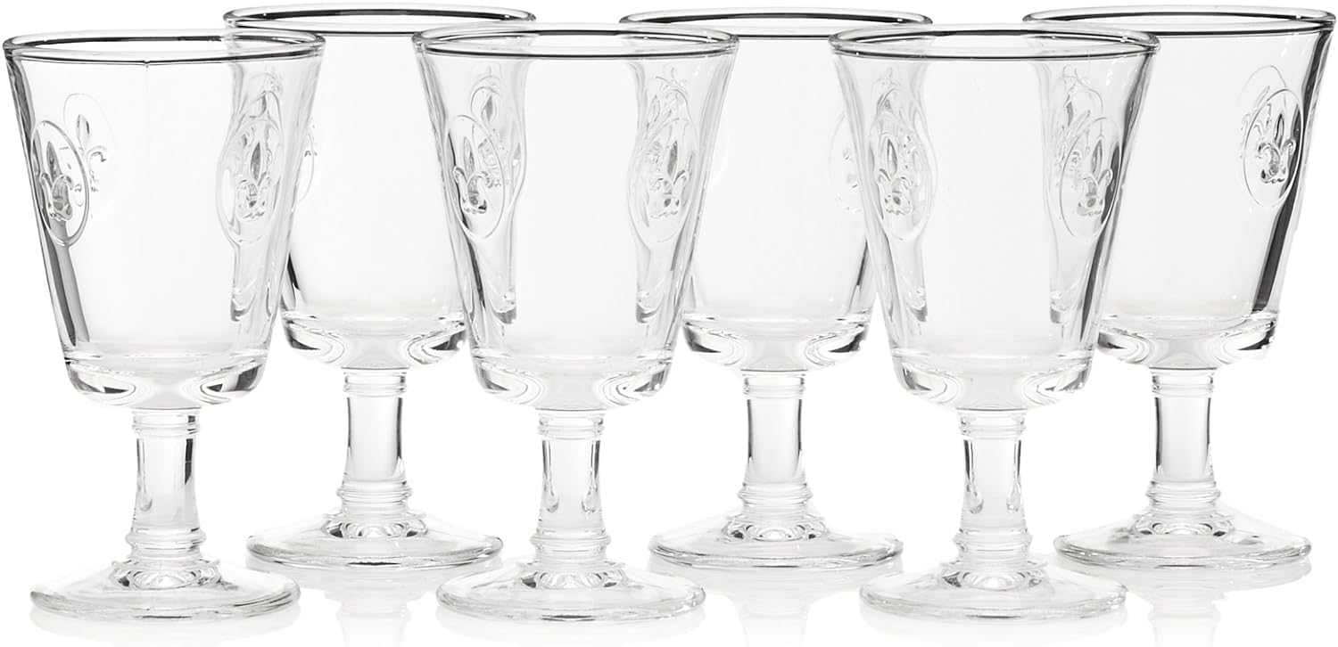 La Rochere Fleur De Lys Wine Glasses Set of 6 – Classic Stemmed Wine Glasses with Embossed Royal Lily Motif – Pressed French Glassware for Red, White Wine & Entertaining