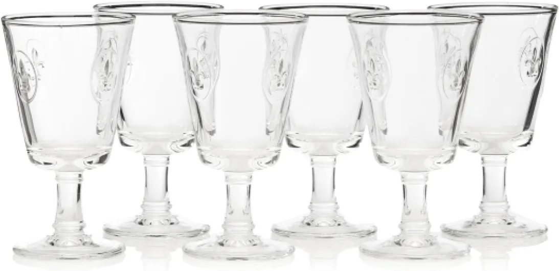 La Rochere Fleur De Lys Wine Glasses Set of 6 – Classic Stemmed Wine Glasses with Embossed Royal Lily Motif – Pressed French Glassware for Red, White Wine & Entertaining