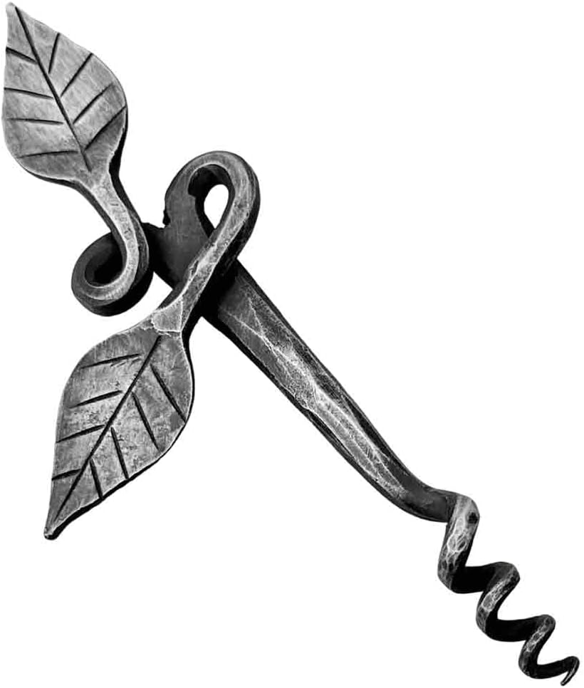 Corkscrew Wine Bottle Opener Hand Forged Leaf Corkscrew Wine Bottle Opener Wrought Iron Handmade Metal Wine Bottle Opener Heavy Duty Medieval Style Corkscrew Wine Opener BY LIVING IDEAS