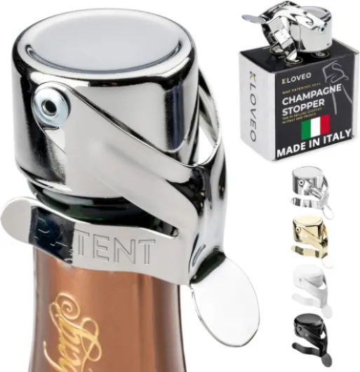 Champagne Stoppers - Patented Seal - Made in Italy - Professional Grade WAF Champagne Bottle Stopper - Prosecco, Cava, and Sparkling Wine Bottle Stopper Chrome 1