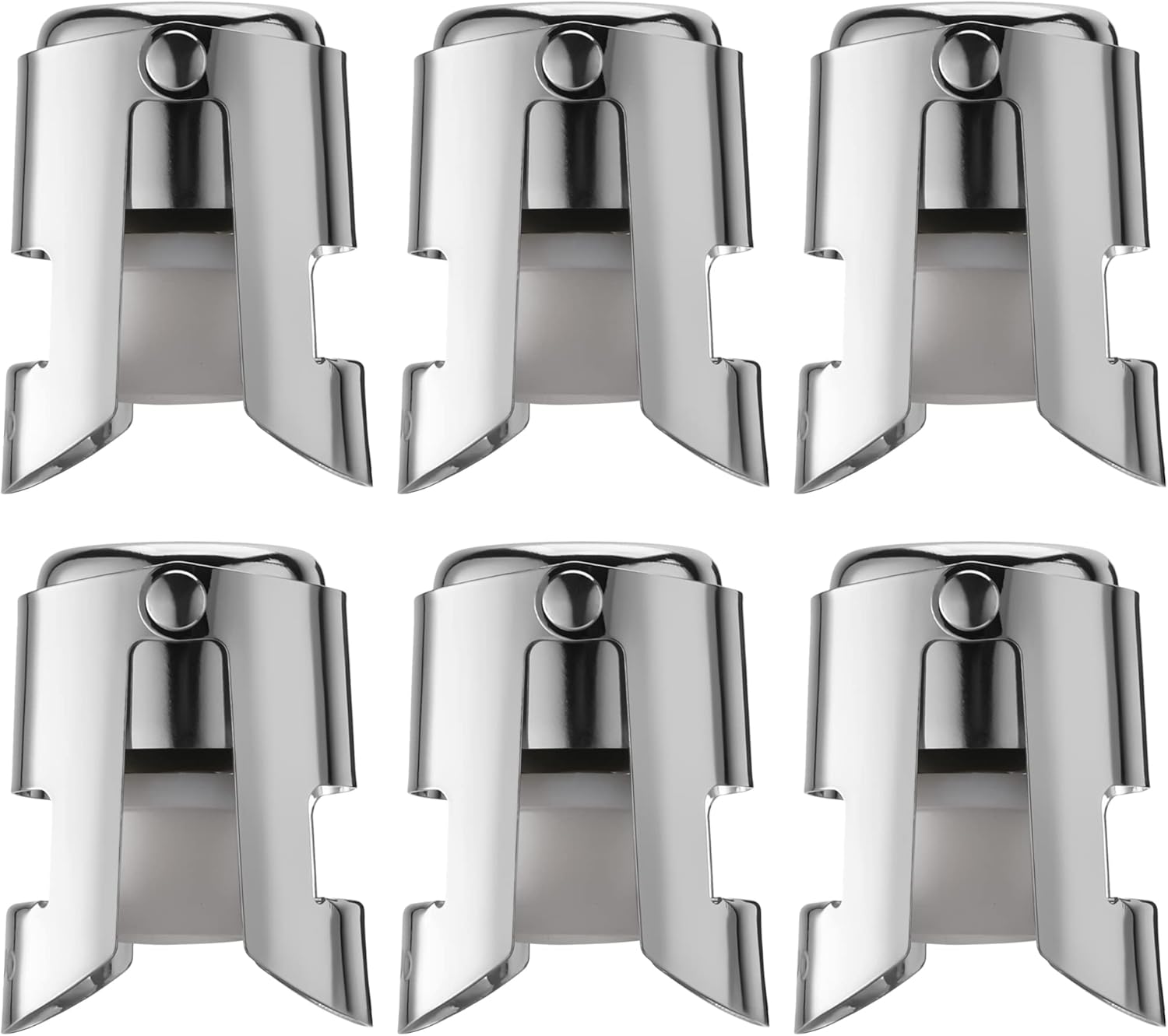Champagne Stopper 6 Pack Stainless Steel Champagne Save with Food Grade Silicone，Leak-Proof Bubble Retaining Saver，Suitable for Champagne Prosecco Cava and Sparkling (Silver)