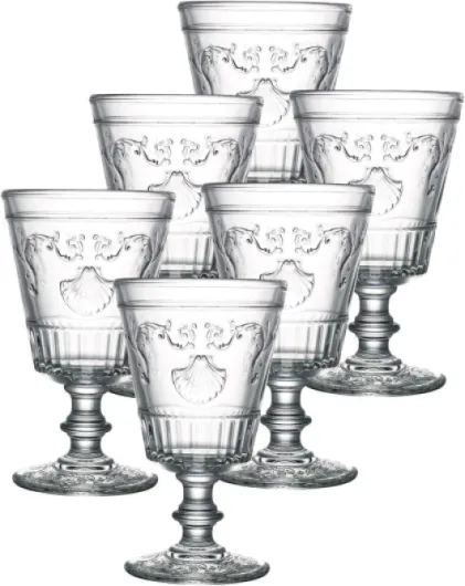 La Rochere Versailles Wine Glass Set of 6 – Classic French Wine Glasses with Shell & Flower Motif – Elegant Pressed Glass Stemware for Wine, Cocktails & Entertaining (7.5 Oz) 7.5oz Wine Glasses (Set of 6)