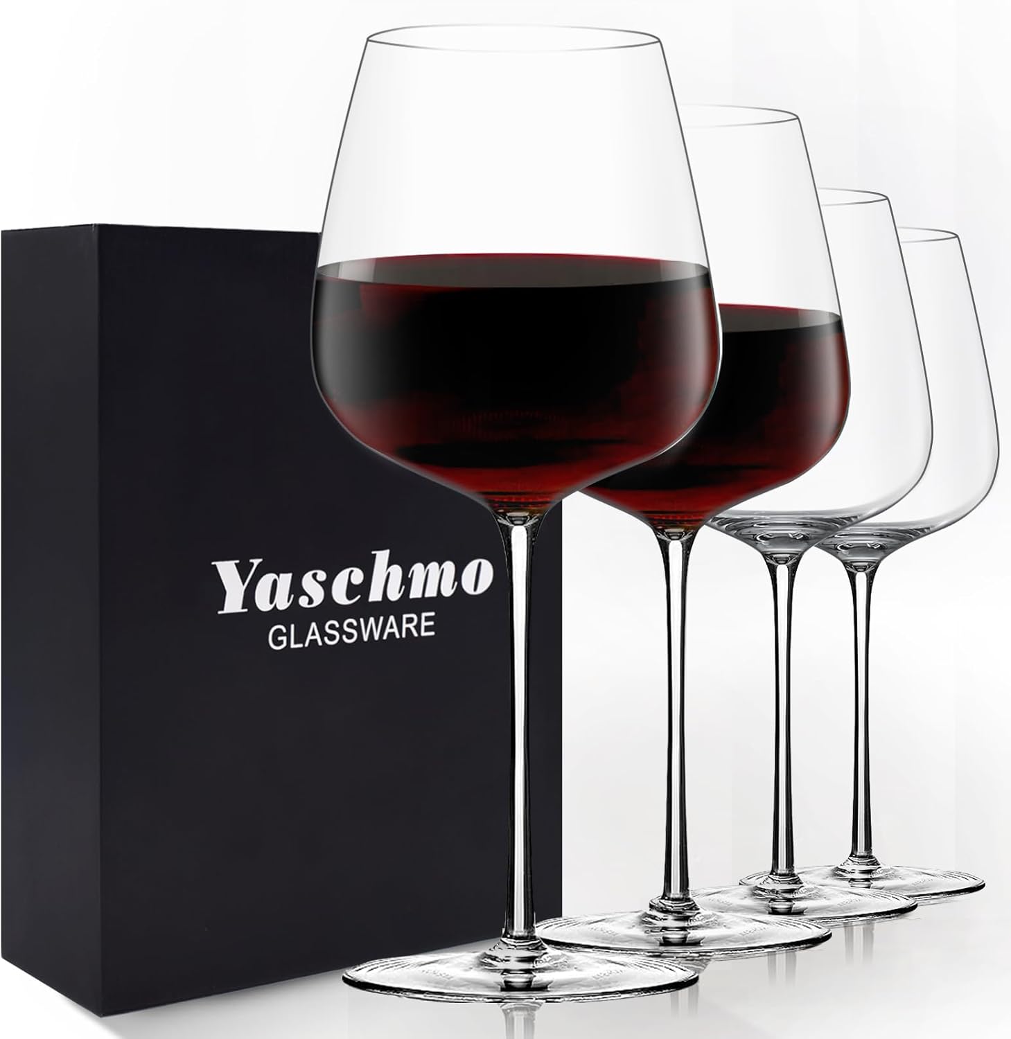 Red Wine Glasses Set of 4, 24oz Large Wine Glasses, Hand Blown Crystal, Ultra-Thin Rim, Long Stem, Lightweight, Ideal Gift for Wine Tasting, Mother's Day, Wedding, Anniversary, Birthday Pack of 4