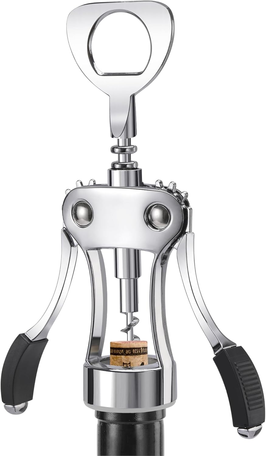 Wine Opener, Heavy-Duty Zinc Alloy Wing Corkscrew, Premium Beer Bottle Opener, Multifunctional Wine Accessories with Ergonomic Handle and Sharp Screw, for Kitchen, Bar, Restaurant, Bartenders Silver 1