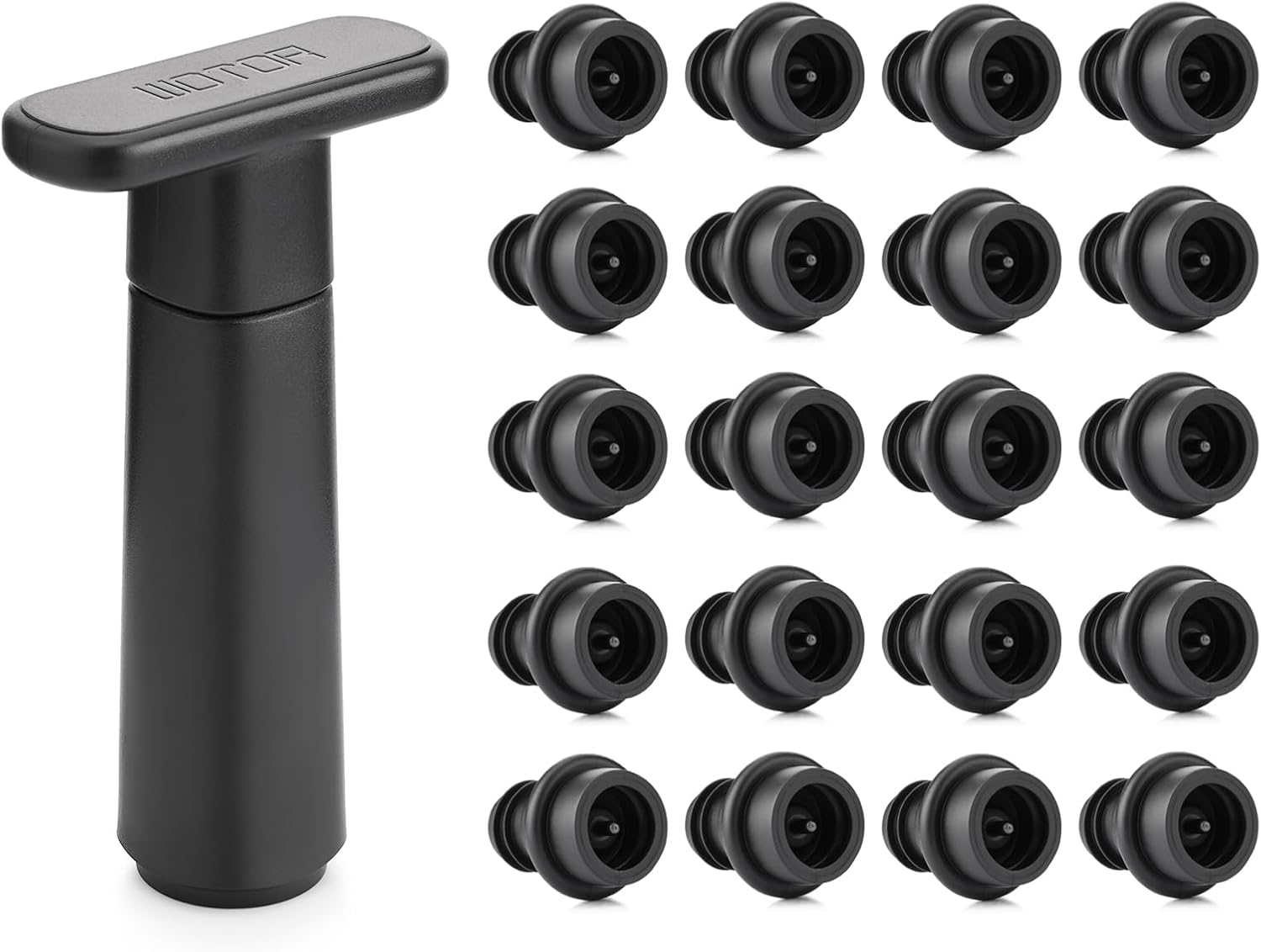 Wine Saver Vacuum Pump with 20 Stoppers, Wine Stopper & Preserver, Reusable Bottle Sealer Keeps Fresh, Ideal Accessories Gift (Flat Handle) Black 1 Pump + 20 Stoppers