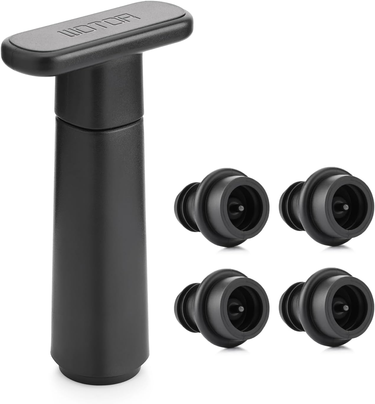 Wine Saver Vacuum Pump with 4 Stoppers, Wine Stopper & Preserver, Reusable Bottle Sealer Keeps Fresh, Ideal Accessories Gift (Flat Handle) Black 1 Pump + 4 Stoppers