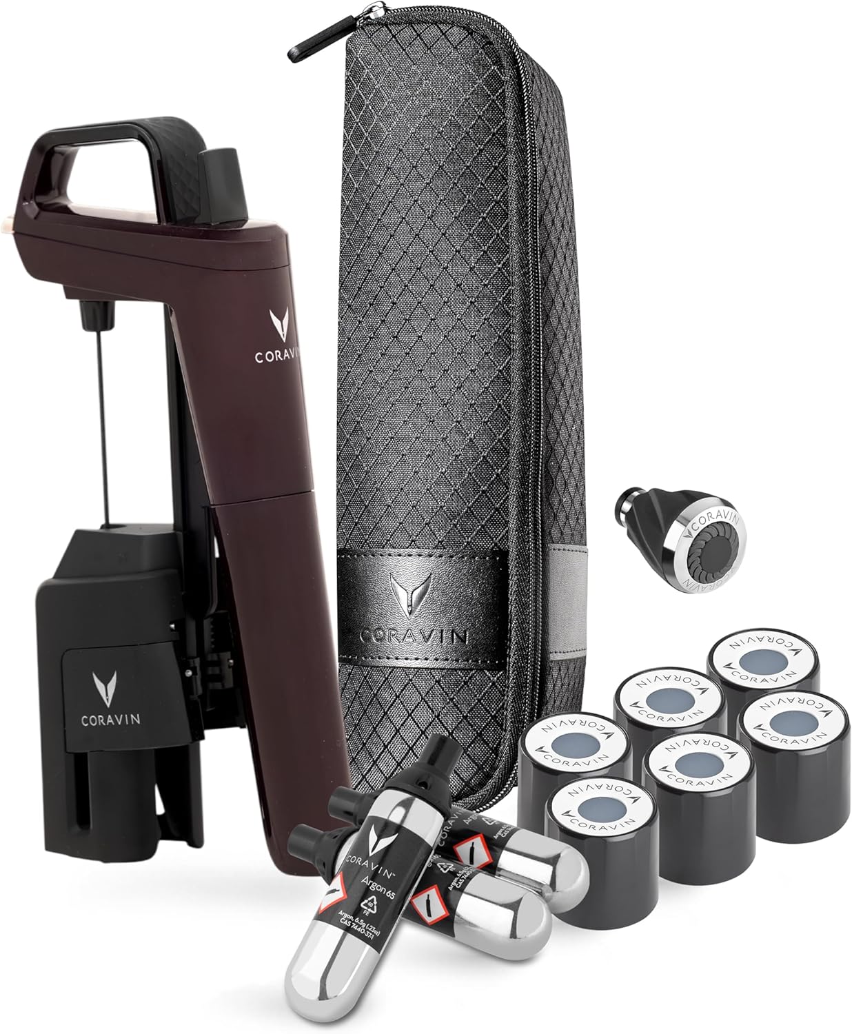 Timeless Six Plus Wine Preservation System - By-the-Glass Wine Saver - With 3 Pure Argon Gas Capsules, 6 Screw Caps & Wine Aerator - Limited Edition Hermitage Red