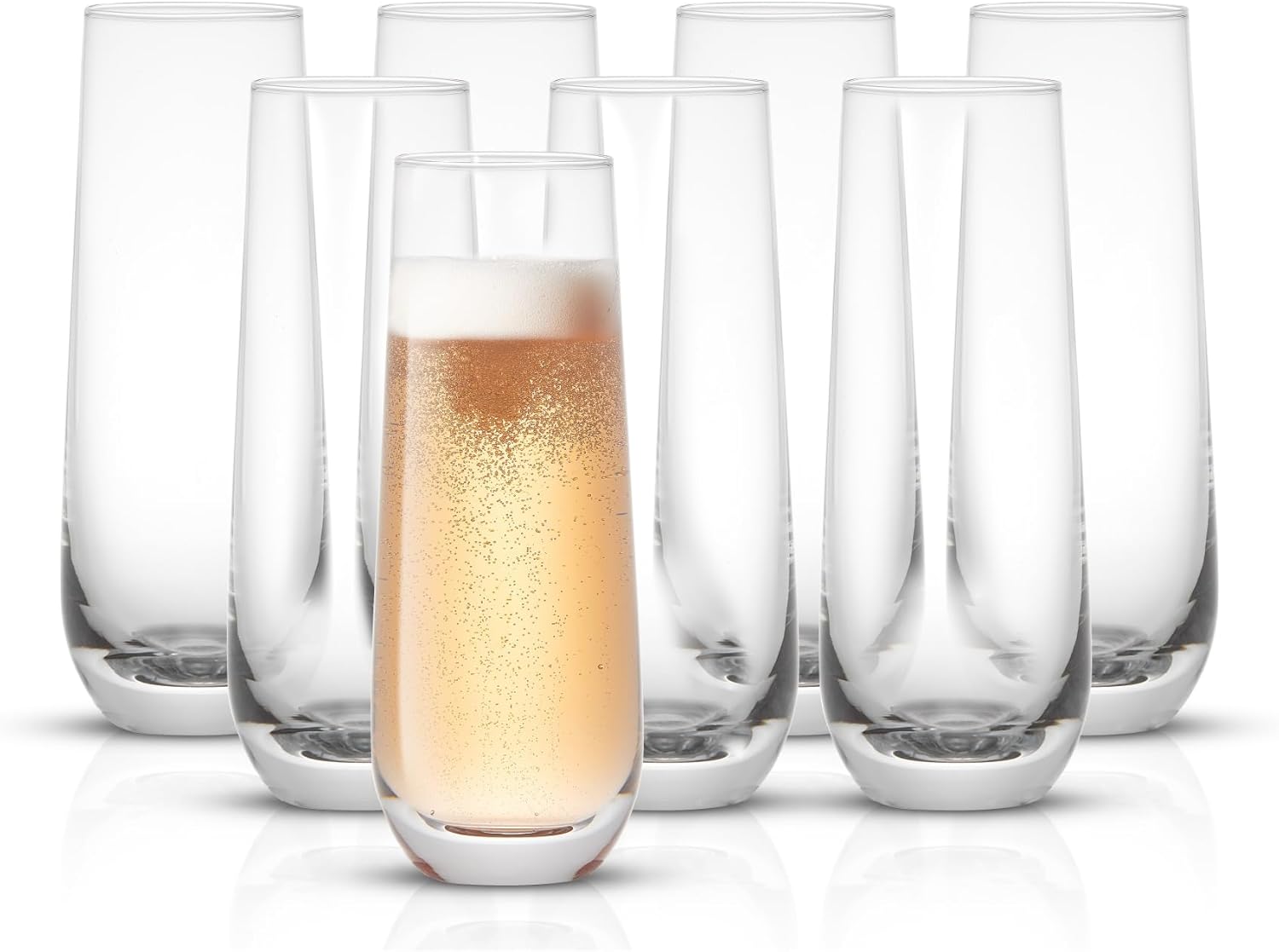Milo Stemless Champagne Flutes Set of 8 Crystal Glasses - 9.5oz Prosecco Wine Flute, Mimosa Glasses, Cocktail Glass Set, Water Highball Glass, Bar Glassware