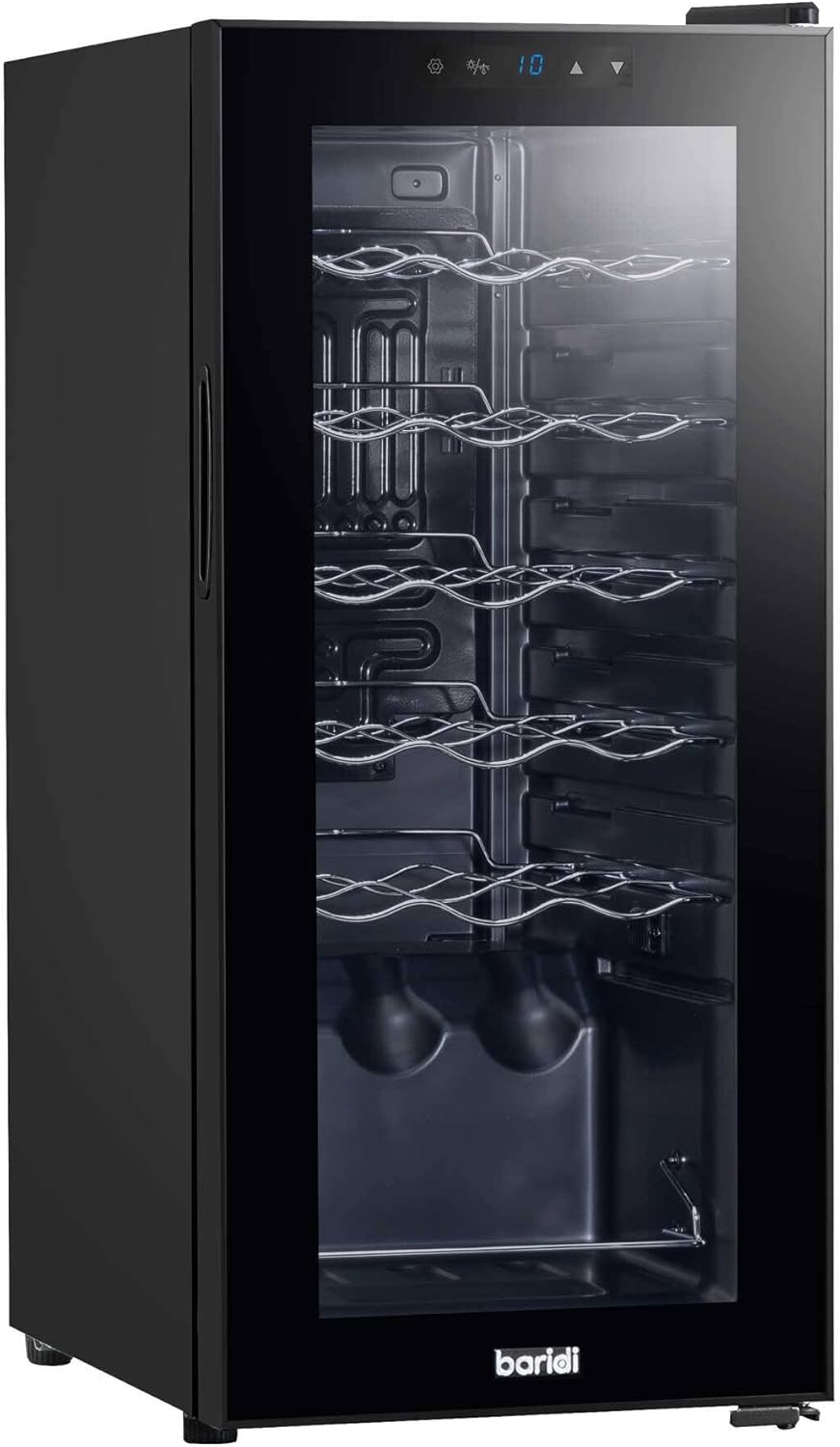 Baridi 18 Bottle Wine Cooler Fridge with Digital Touch Screen Controls & LED Light, Black - DH6 18 Bottles