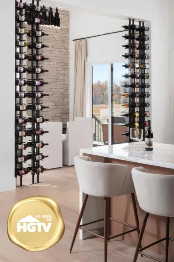 Ultra Wine Racks Floor-to-Ceiling Mount Display (2 Side, Single Deep, Black, Holds 42 Wine Bottles) - Modern Metal Wine Storage for Wine Cellars, Home Bars, Kitchens, and Dining Rooms 2 Side Single Deep