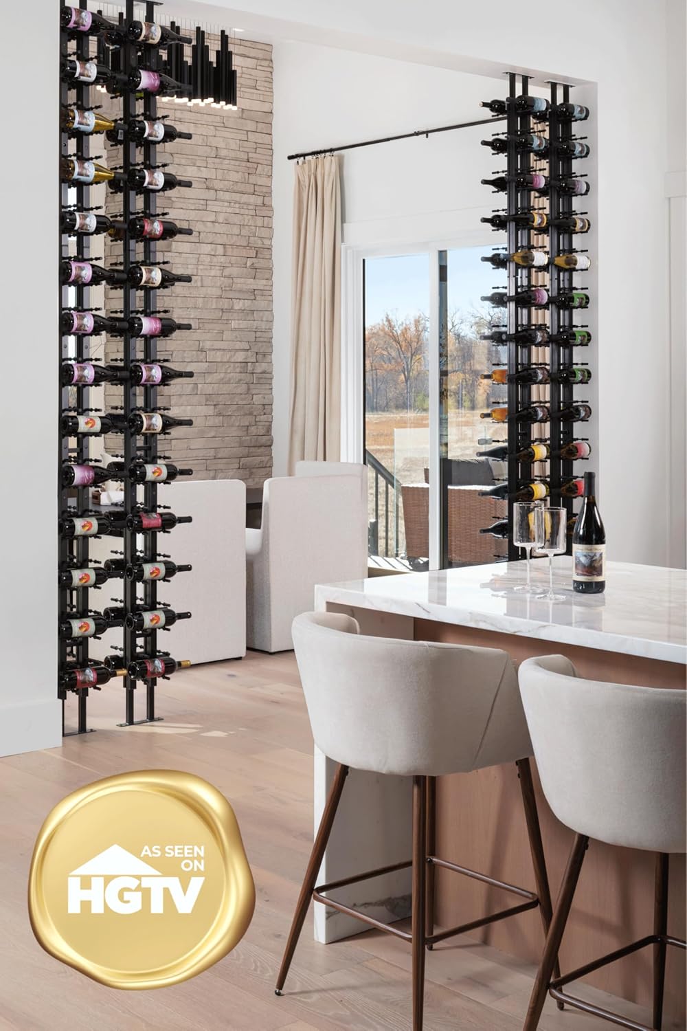 Ultra Wine Racks Floor-to-Ceiling Mount Display (1 Side, Single Deep, Black, Holds 21 Wine Bottles) - Modern Metal Wine Storage for Wine Cellars, Home Bars, Kitchens, and Dining Rooms 1 Side Single Deep
