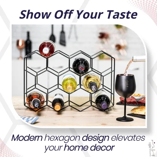 Countertop Wine Rack - 14 Bottle Freestanding Modern Black Metal Small - 3 Tier Tabletop Wine Holder Stand for Cabinet, Pantry - Wine Racks Countertop - No Assembly Required 14 Bottles Black