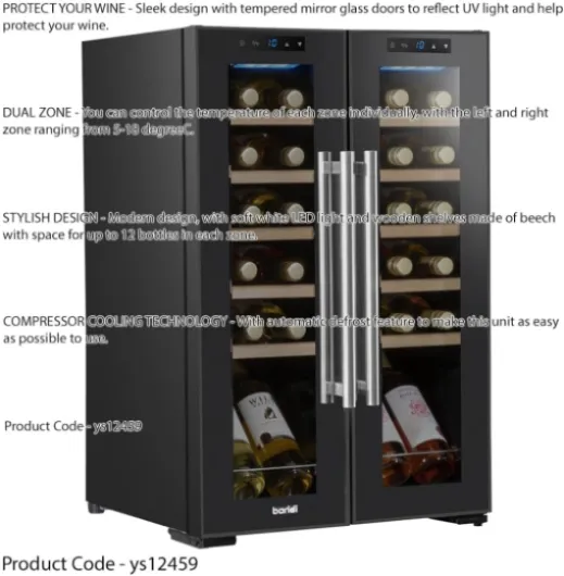 24 Bottle Dual Zone Freestanding Wine Cooler Fridge - LED Backlit Black & Glass