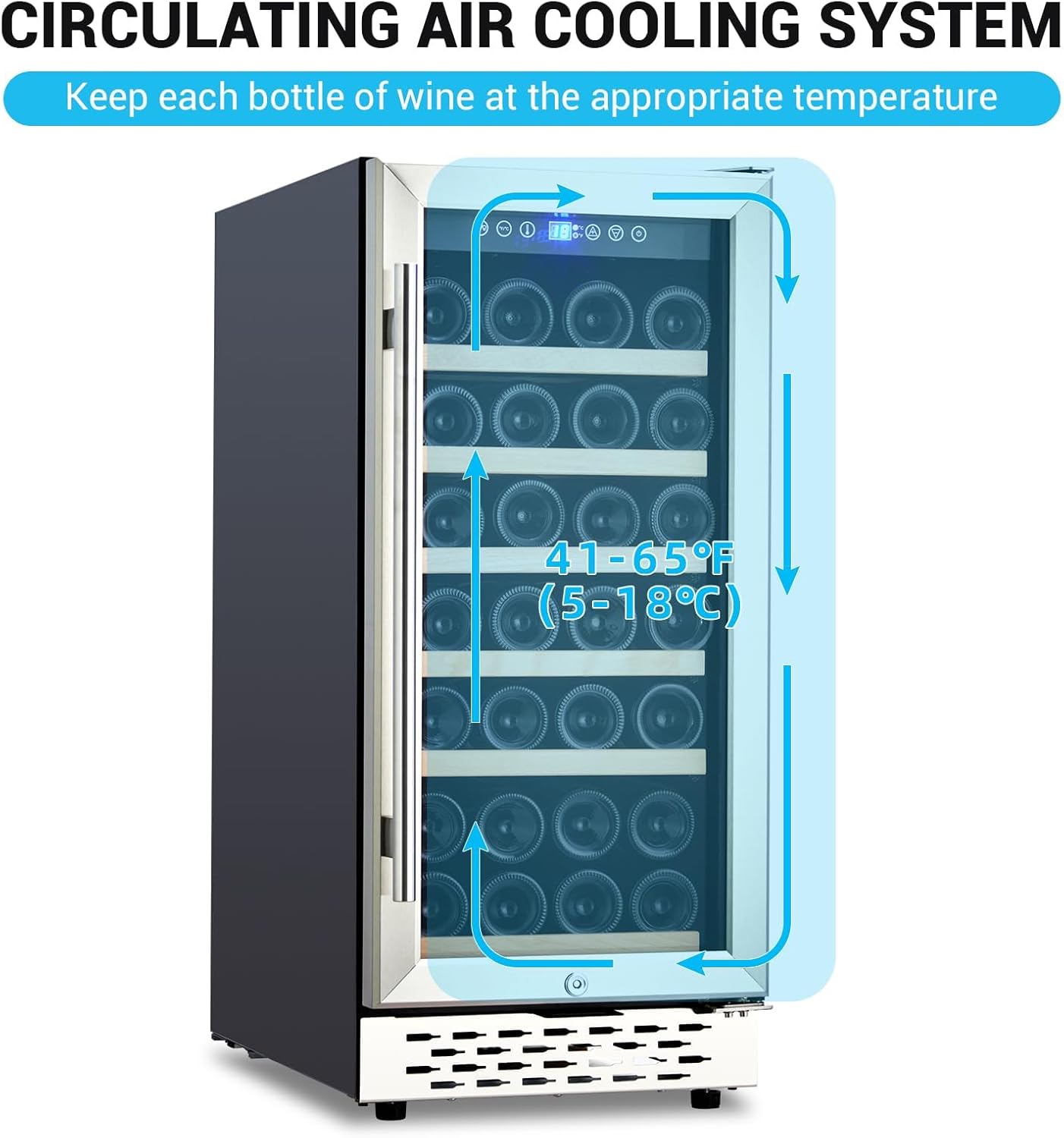 15" Wine Cooler, Lockable Compressor Refrigerator, 28 Bottle Freestanding Wine Cellar, Dual Zone with Digital Temperature Control, Glass Door and Cooler