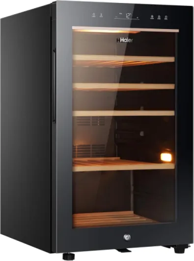 Wine Bank 50 Series 5 Freestanding Wine Cooler, 49 Bottles, Single Zone Temperature, Anti-UV Glass Door, Low Vibration Design, LED Light, hOn App, F Class, Black, 49.7x58.5x82 cm - HWS49GA