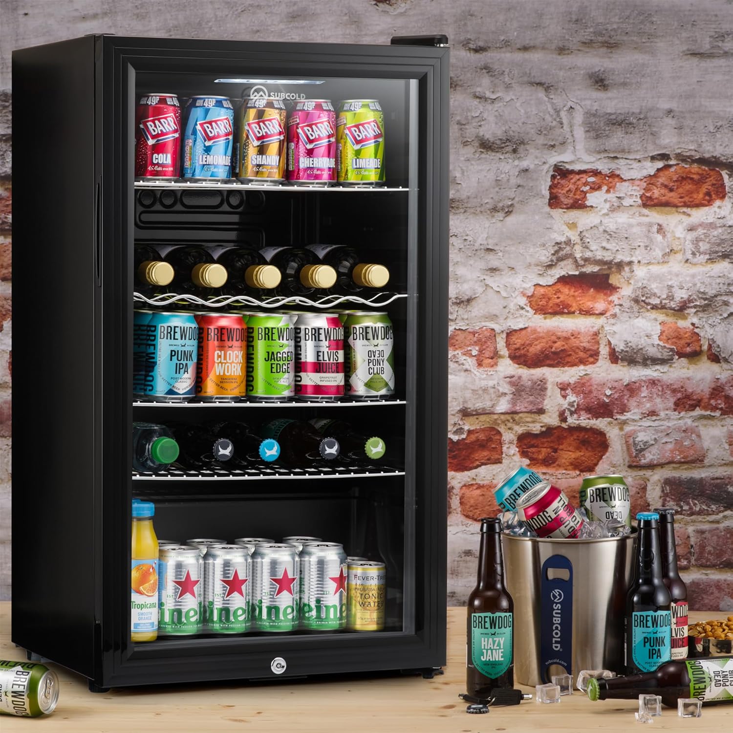 Super85 LED - Under-Counter Fridge - 85L Beer, Wine & Drinks Fridge - LED Light + Lock and Key - Energy Efficient (Black, 85L)… Black 85L