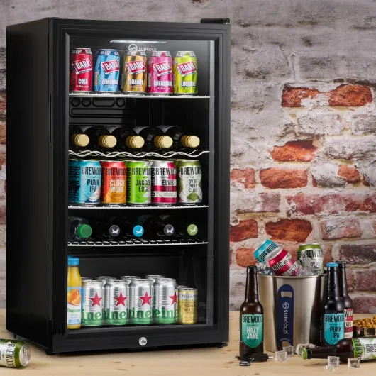 Super85 LED - Under-Counter Fridge - 85L Beer, Wine & Drinks Fridge - LED Light + Lock and Key - Energy Efficient (Black, 85L)… Black 85L