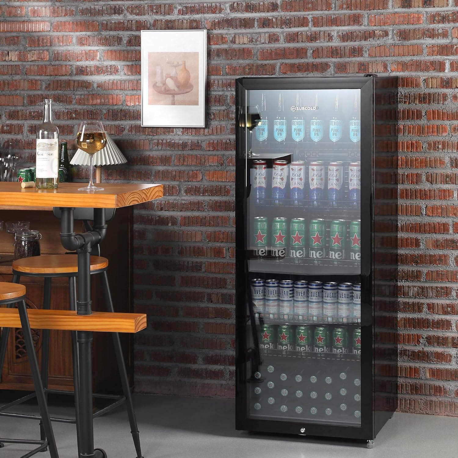 MAXI250LED Tall Drinks Fridge with Glass Door - 237L Upright Can Cooler - Lockable Fridge Ideal for Home Bars, Kitchens, and Entertaining Spaces (Black)