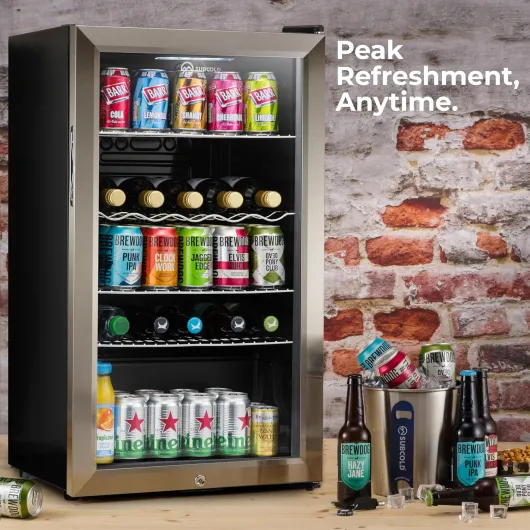 Subcold Super85 LED - Under-Counter Fridge - 85L Beer, Wine & Drinks Fridge - LED Light + Lock and Key - Energy Efficient (Stainless Steel, 85L) Stainless Steel 85L