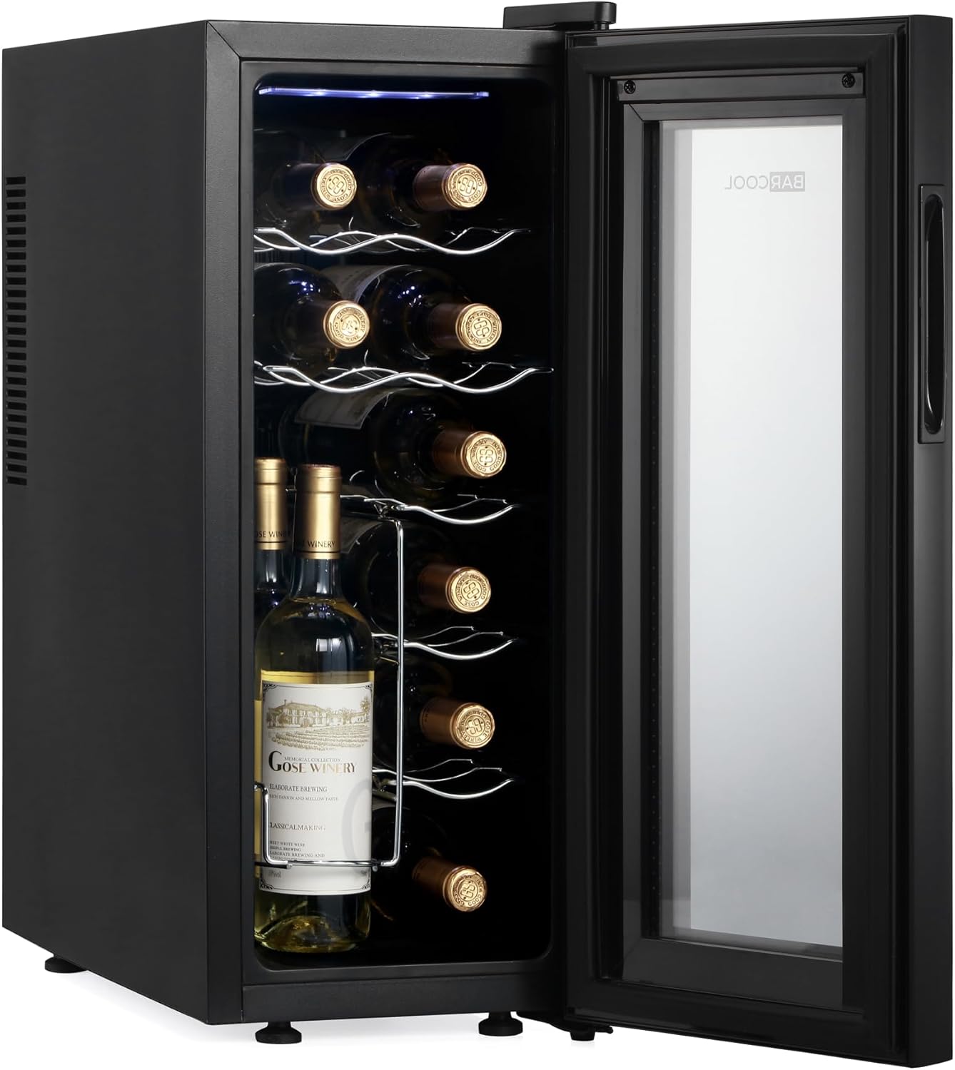 VINO12 – Table-Top Slim Wine Cooler Fridge Black - 5-18°C - 12 Bottle Wine Fridge - LED + Digital Display - UV-Tempered Glass Door Drinks Cellar - Single-Zone 12 Bottle (Slim Version)
