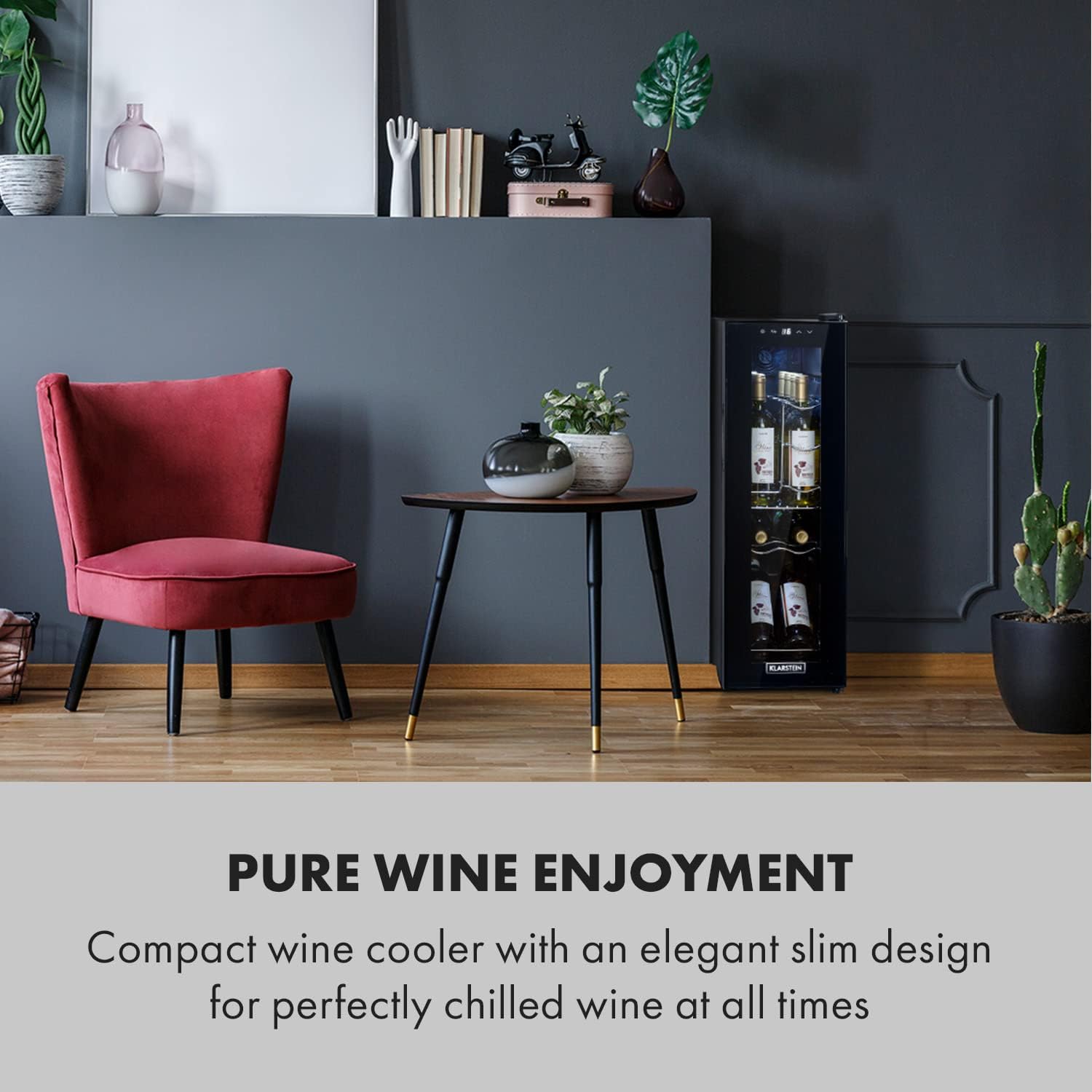 Free-standing Wine Cooler Fridge, Single Zone Wine Fridge with Glass Door, 32L Slimline Drinks for Home Pub, Indoor/Outdoor Bar Fridge, 12 Bottles 32 Litres / 12 Bottles Black