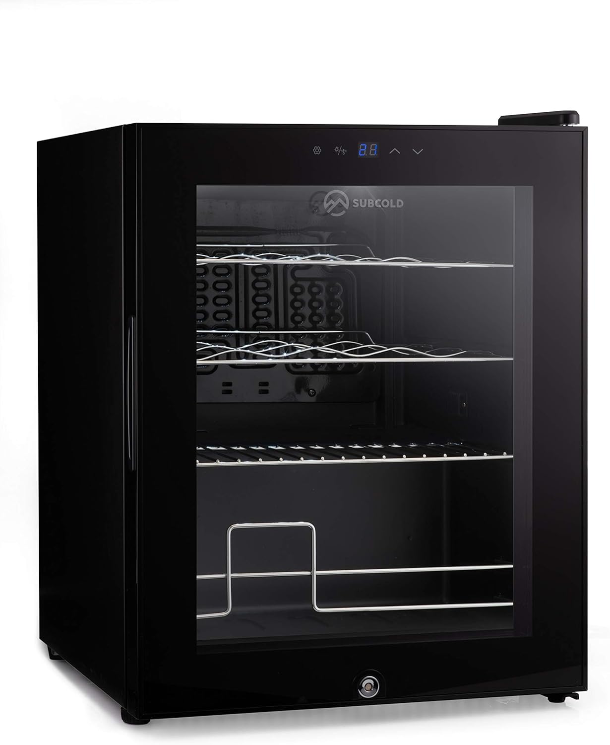 Subcold Viva16 LED – Table-Top Wine Fridge Black - 3-18°C - Wine Cooler - LED + Lock & Key - Glass Door Drinks Cellar - Single-Zone (16 Bottle)