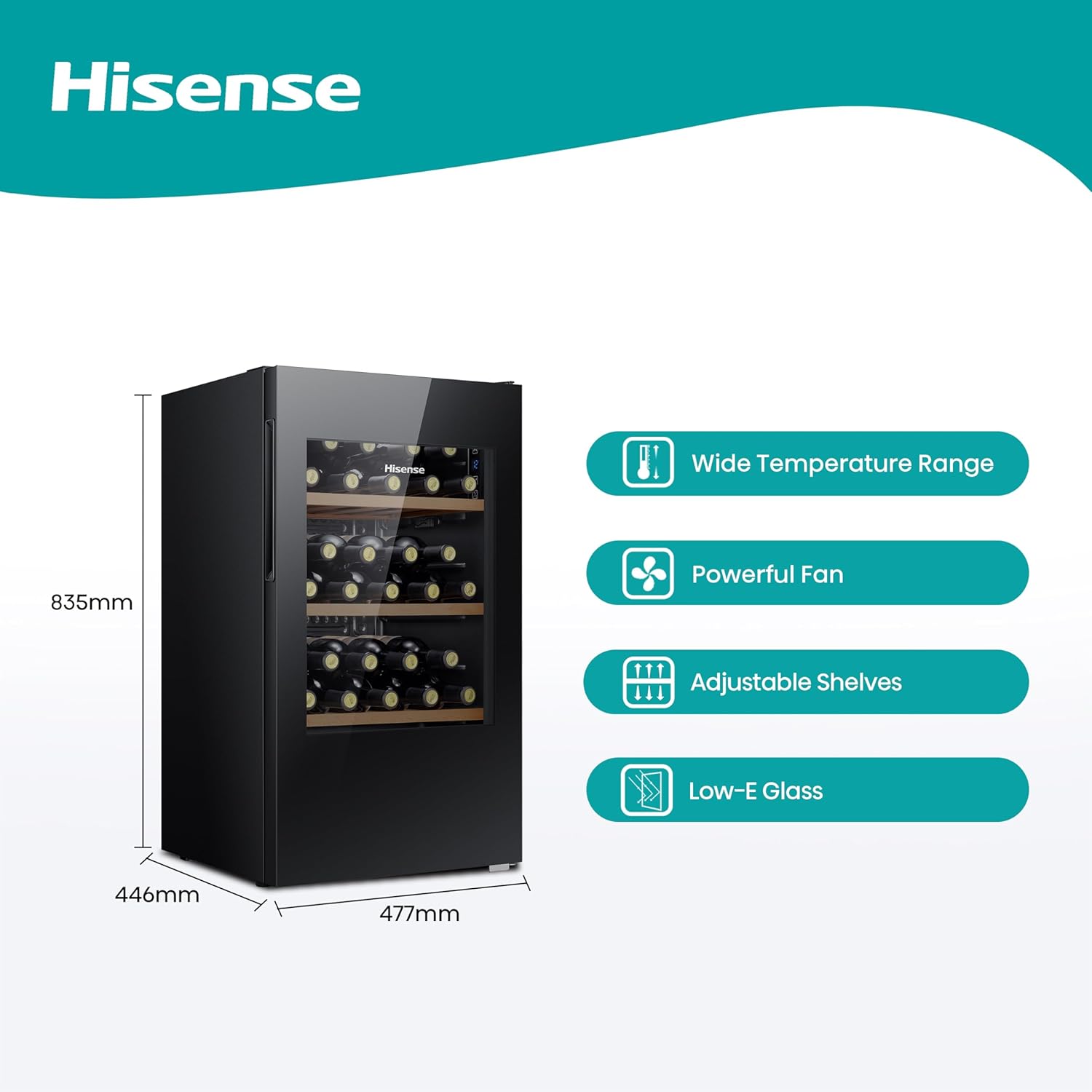 RW12D4NWG0 93 Litre 30 Bottles Freestanding Undercounter Wine Fridge Cabinet with Digital Touch Control