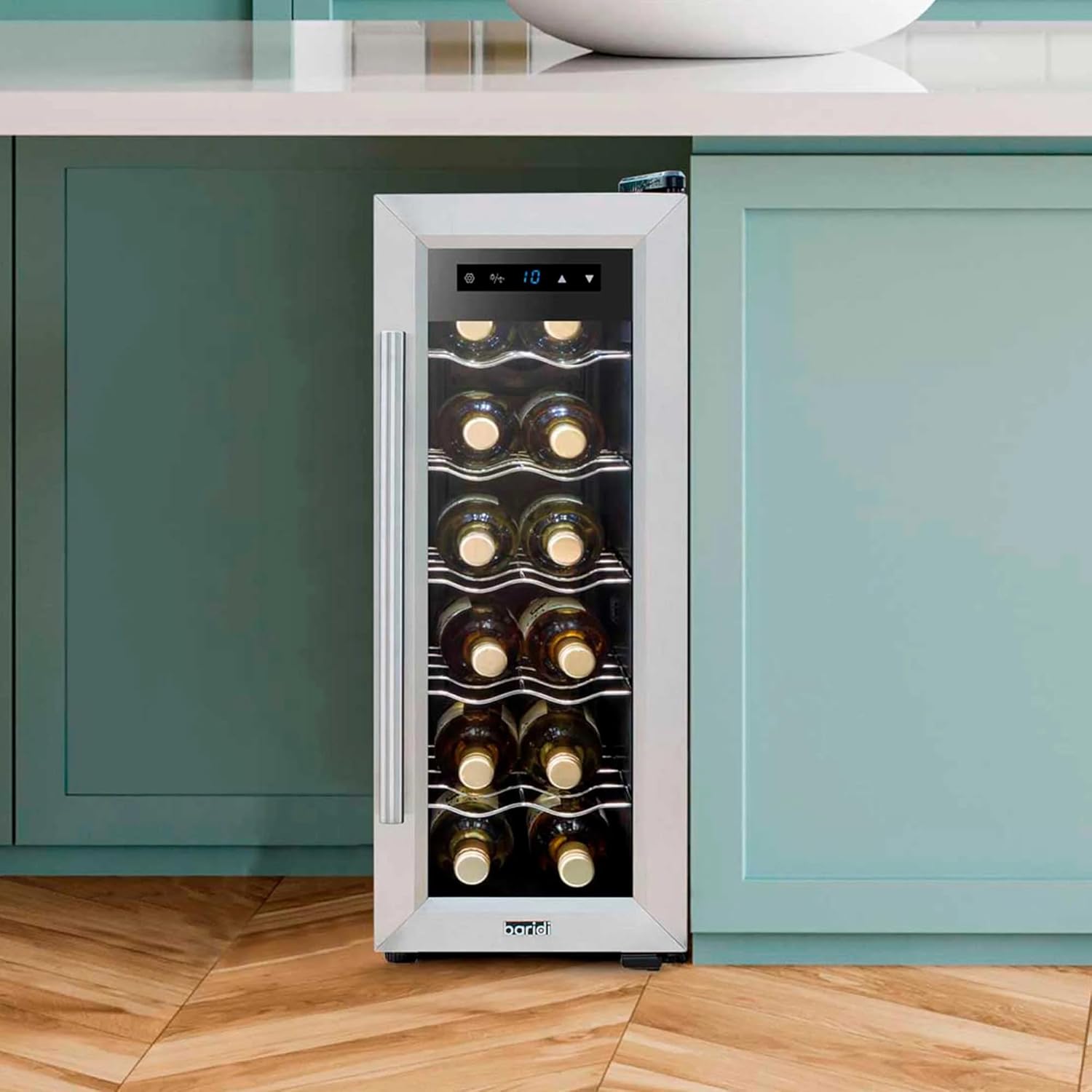Baridi 12 Bottle Wine Cooler with Digital Touch Screen Controls & LED Light, Stainless Steel - DH74 12 Bottles