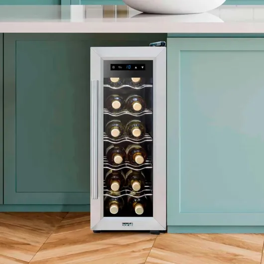Baridi 12 Bottle Wine Cooler with Digital Touch Screen Controls & LED Light, Stainless Steel - DH74 12 Bottles