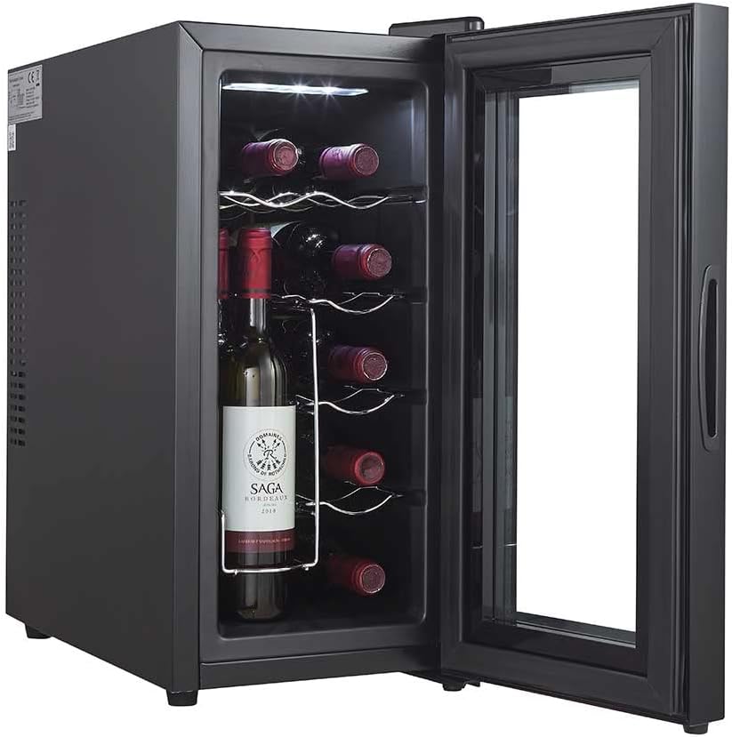10 Bottle Thermo Electric Wine Cooler and Chiller for Counter Top, Digital Temperature Control, Less Noise and No Vibration - Black