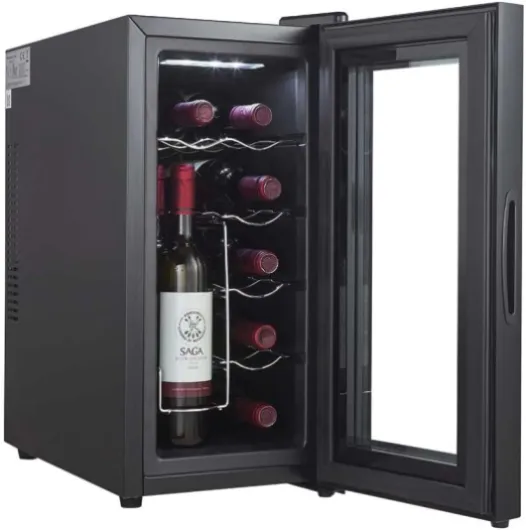 10 Bottle Thermo Electric Wine Cooler and Chiller for Counter Top, Digital Temperature Control, Less Noise and No Vibration - Black
