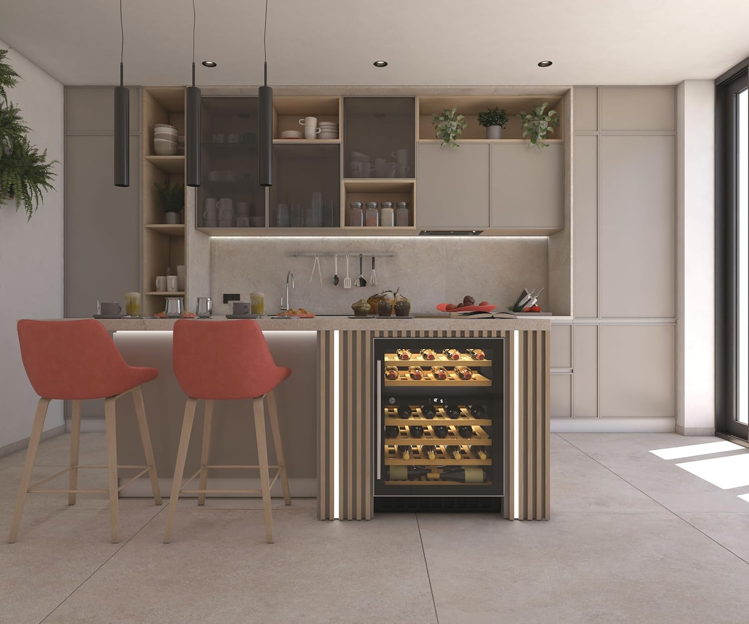 Integrated 60cm Wine Cooler, 46 Bottle Capacity, Dual Temperature Zone, Black - HWCB 60 UK/1