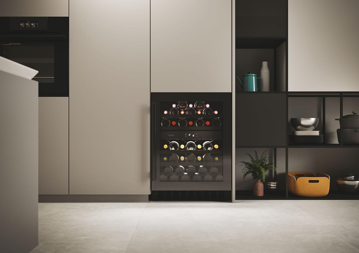 Integrated 60cm Wine Cooler, 44 Bottle Capacity, Dual Temperature Zone, Black - HAKWBD 60 UK