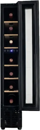 Wine Cooler - Wine Fridge With 7 Bottle/22L Storage, 14.8CM Width, Wooden Shelves, LED Top Lighting, Temperature Range Adjustment, 39 dB Operation, Perfect For Kitchens & Home Bars - RF01WC7SB31 7 Bottles