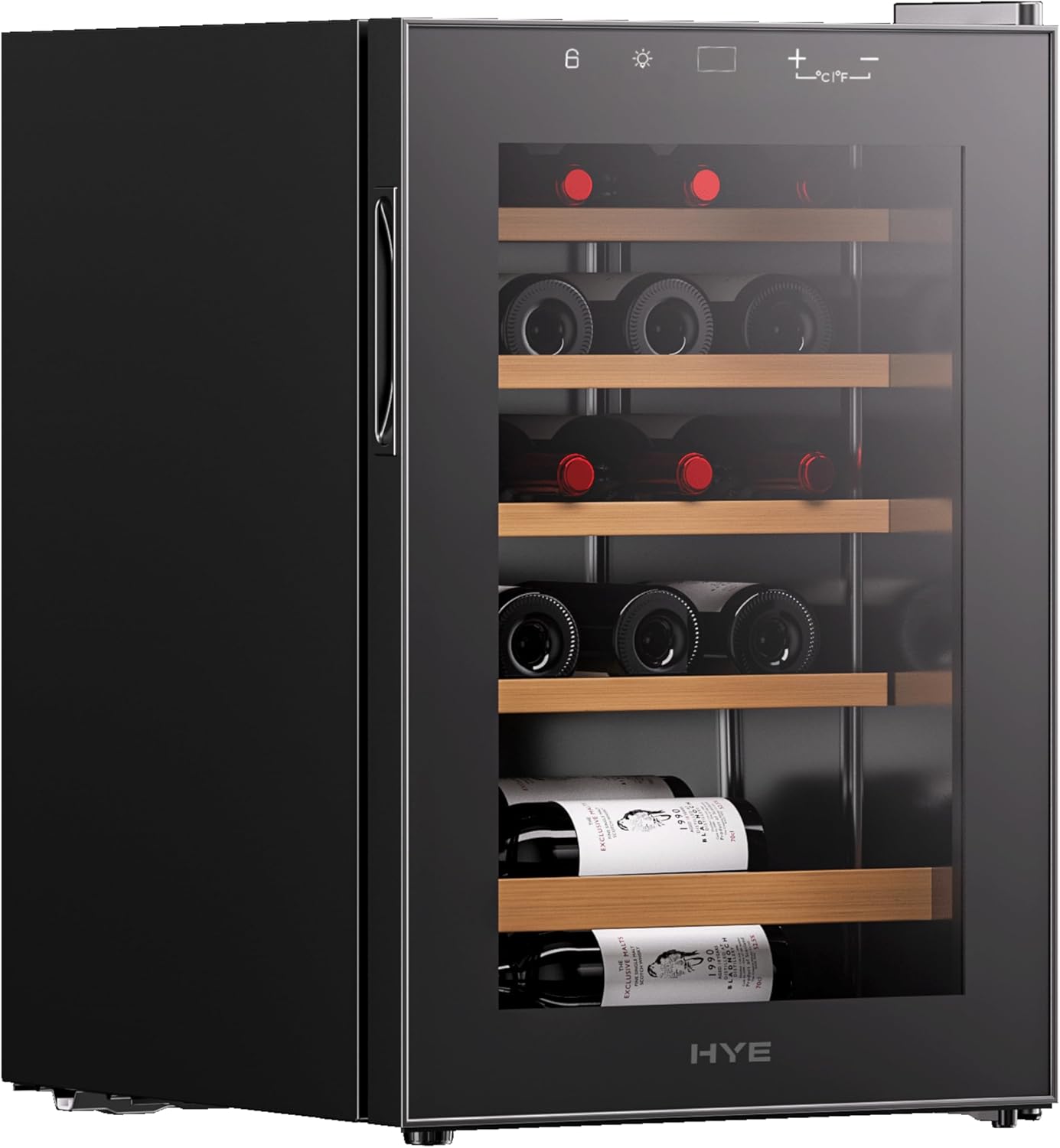 Wine Cooler - Wine Fridge With 20 Bottle/62L Storage, 43CM Width, Wooden Shelves, LED Top Lighting, Temperature Range Adjustment, 40 dB Operation, Perfect For Enthusiasts - RF01WC20B31 20 Bottles