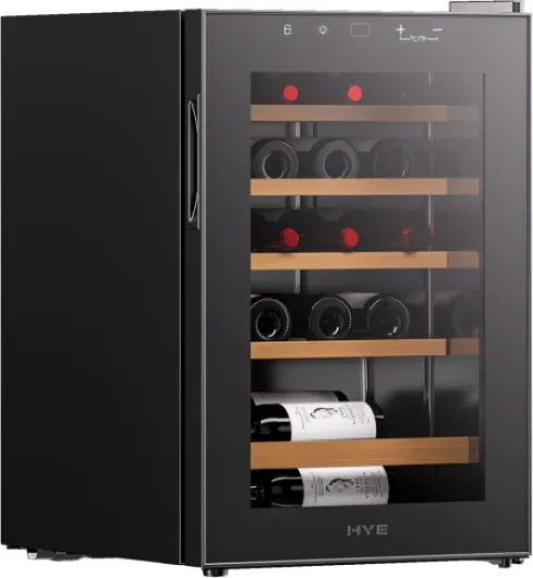 Wine Cooler - Wine Fridge With 20 Bottle/62L Storage, 43CM Width, Wooden Shelves, LED Top Lighting, Temperature Range Adjustment, 40 dB Operation, Perfect For Enthusiasts - RF01WC20B31 20 Bottles