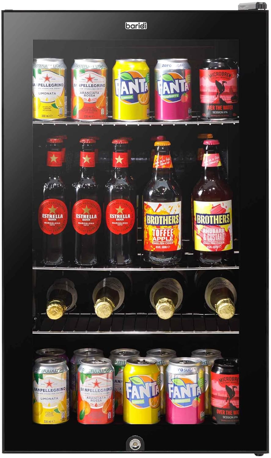 Baridi 85L Under Counter Drinks/Beer & Wine Cooler Fridge with Light, Black - DH13A 85L Undercounter