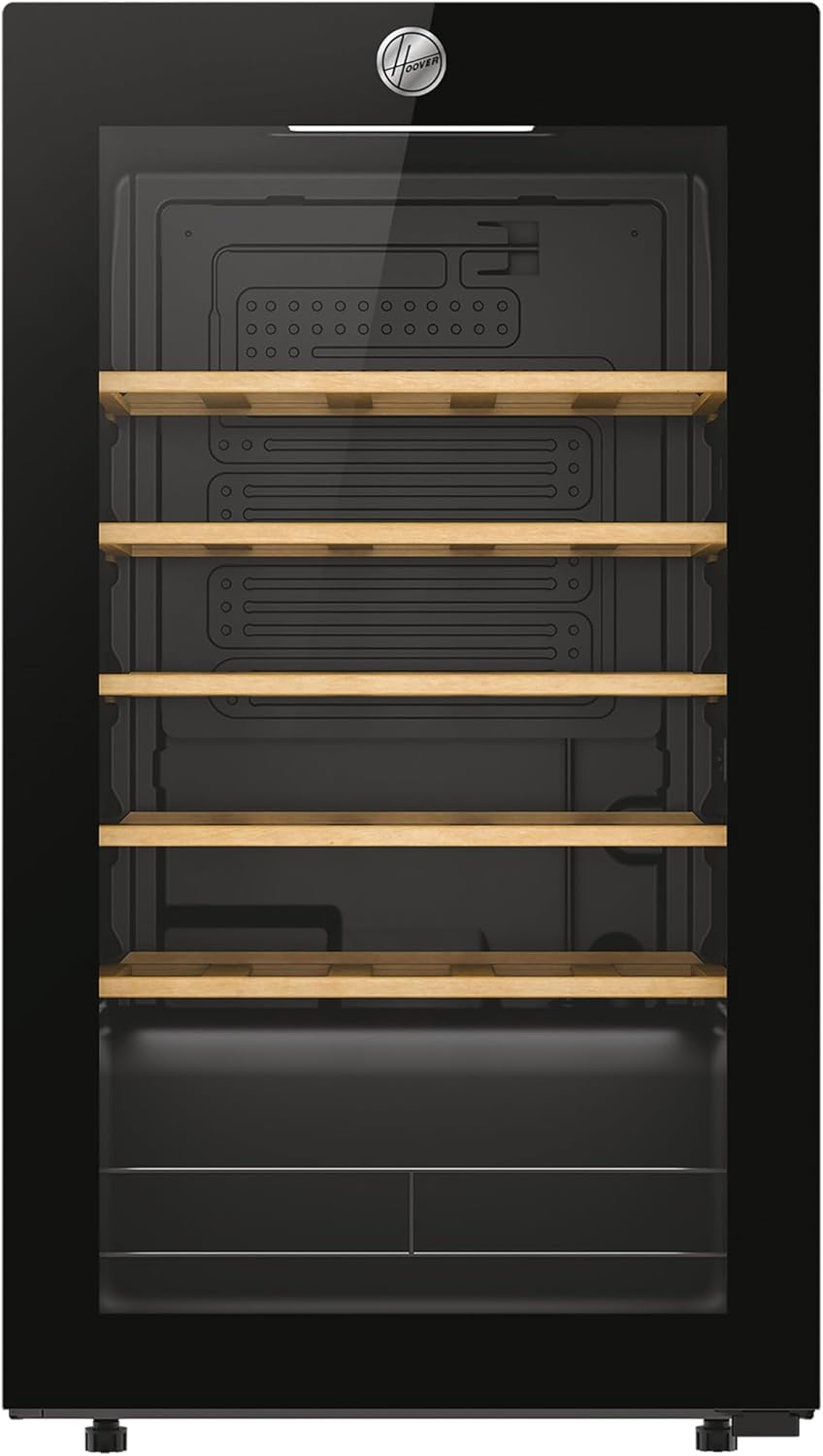 H-WINE 500 Freestanding Wine Cooler, 34 Bottles, Single Zone Temperature, Anti-UV Glass Door, Low Vibration Design, LED Light, hOn App, G Class, Black, 47.5x45.6x85 cm - HOWC034K