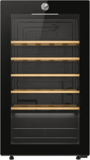 H-WINE 500 Freestanding Wine Cooler, 34 Bottles, Single Zone Temperature, Anti-UV Glass Door, Low Vibration Design, LED Light, hOn App, G Class, Black, 47.5x45.6x85 cm - HOWC034K