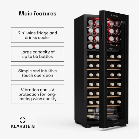 Bovella 55 Duo+ Wine Fridge - 55 Bottle Capacity, Dual Zone, 5-18°C, Touch Control, LED Lighting, UV Protection, Free-Standing Wine Cooler 150 L / 55 bottles